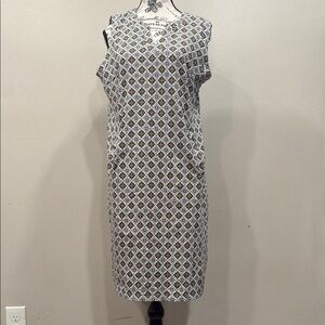 Liz Claiborne Cream Sheath Midi Dress Sleeveless Crew Neck